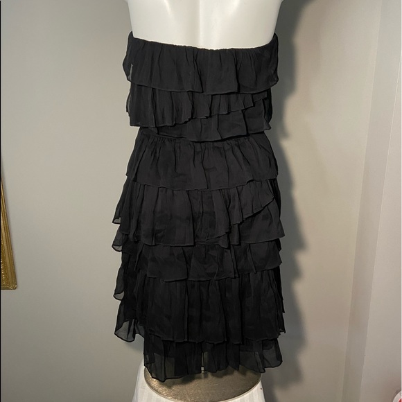 J. Crew Women's Size 4 Black Strapless Ruffled Dress 100% Silk Excellent Cond. - Picture 2 of 3